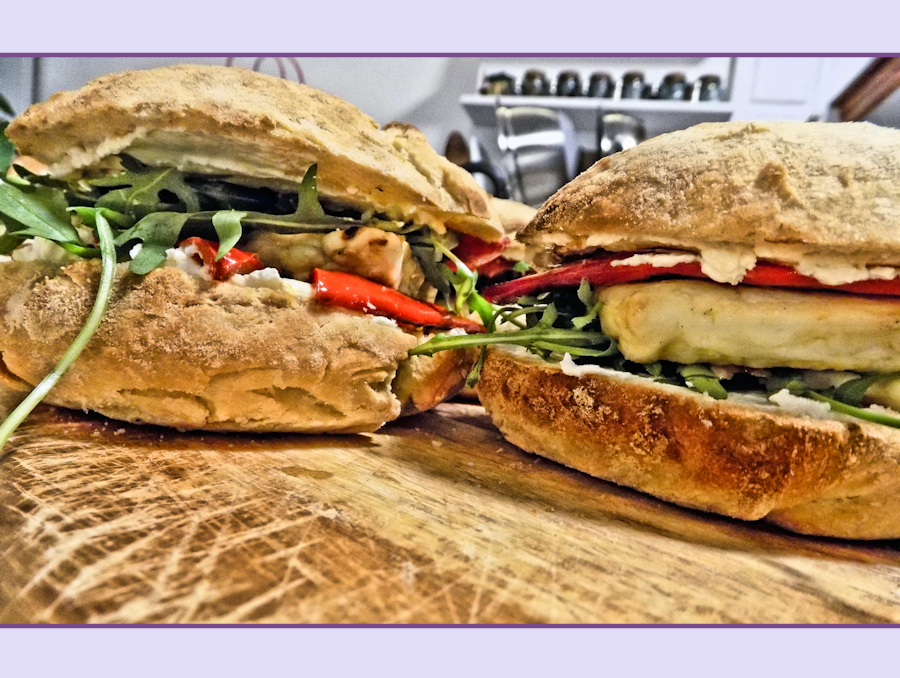 Grilled Pepper and Halloumi 'Ciabatta Buns'